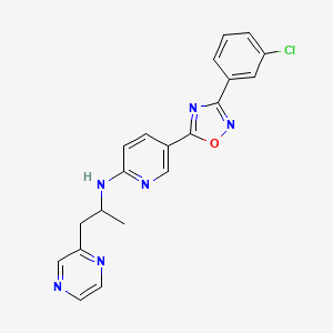molecular formula C20H17ClN6O B5963829 5-[3-(3-chlorophenyl)-1,2,4-oxadiazol-5-yl]-N-[1-methyl-2-(2-pyrazinyl)ethyl]-2-pyridinamine 