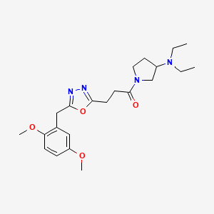 molecular formula C22H32N4O4 B5963927 1-{3-[5-(2,5-dimethoxybenzyl)-1,3,4-oxadiazol-2-yl]propanoyl}-N,N-diethyl-3-pyrrolidinamine 