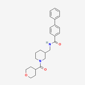 molecular formula C25H30N2O3 B5963964 N-{[1-(tetrahydro-2H-pyran-4-ylcarbonyl)-3-piperidinyl]methyl}-4-biphenylcarboxamide 