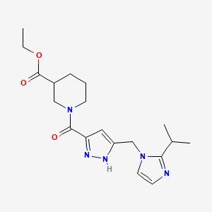 molecular formula C19H27N5O3 B5963971 ethyl 1-({5-[(2-isopropyl-1H-imidazol-1-yl)methyl]-1H-pyrazol-3-yl}carbonyl)-3-piperidinecarboxylate 