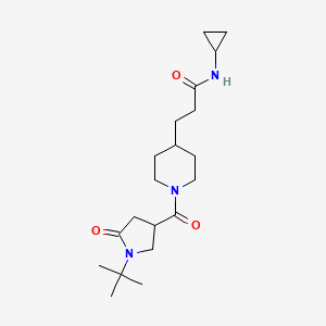 molecular formula C20H33N3O3 B5964154 3-{1-[(1-tert-butyl-5-oxo-3-pyrrolidinyl)carbonyl]-4-piperidinyl}-N-cyclopropylpropanamide 