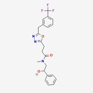 molecular formula C22H22F3N3O3 B5964388 N-(2-hydroxy-2-phenylethyl)-N-methyl-3-{5-[3-(trifluoromethyl)benzyl]-1,3,4-oxadiazol-2-yl}propanamide 