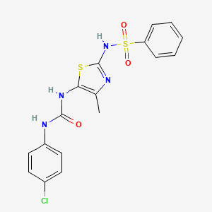 molecular formula C17H15ClN4O3S2 B5964412 N-[5-({[(4-chlorophenyl)amino]carbonyl}amino)-4-methyl-1,3-thiazol-2-yl]benzenesulfonamide 