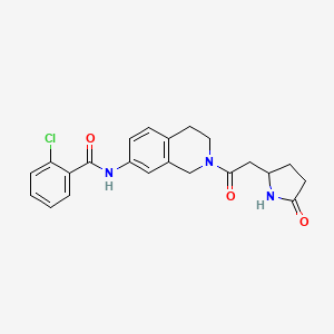 molecular formula C22H22ClN3O3 B5964469 2-chloro-N-{2-[(5-oxo-2-pyrrolidinyl)acetyl]-1,2,3,4-tetrahydro-7-isoquinolinyl}benzamide 