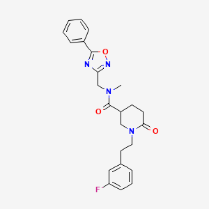 molecular formula C24H25FN4O3 B5964635 1-[2-(3-fluorophenyl)ethyl]-N-methyl-6-oxo-N-[(5-phenyl-1,2,4-oxadiazol-3-yl)methyl]-3-piperidinecarboxamide 