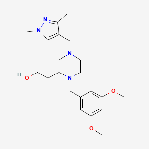 molecular formula C21H32N4O3 B5964641 2-{1-(3,5-dimethoxybenzyl)-4-[(1,3-dimethyl-1H-pyrazol-4-yl)methyl]-2-piperazinyl}ethanol 