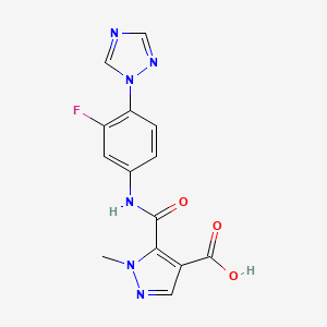 molecular formula C14H11FN6O3 B5964734 5-({[3-fluoro-4-(1H-1,2,4-triazol-1-yl)phenyl]amino}carbonyl)-1-methyl-1H-pyrazole-4-carboxylic acid 