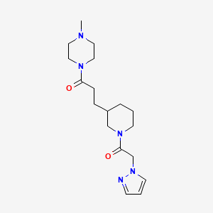 molecular formula C18H29N5O2 B5964872 1-methyl-4-{3-[1-(1H-pyrazol-1-ylacetyl)-3-piperidinyl]propanoyl}piperazine 