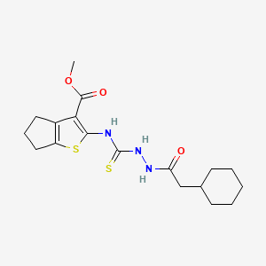 molecular formula C18H25N3O3S2 B5964875 methyl 2-({[2-(cyclohexylacetyl)hydrazino]carbonothioyl}amino)-5,6-dihydro-4H-cyclopenta[b]thiophene-3-carboxylate 