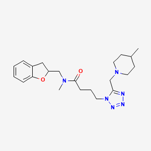 molecular formula C22H32N6O2 B5964950 N-(2,3-dihydro-1-benzofuran-2-ylmethyl)-N-methyl-4-{5-[(4-methyl-1-piperidinyl)methyl]-1H-tetrazol-1-yl}butanamide 