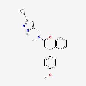 molecular formula C24H27N3O2 B5965043 N-[(5-cyclopropyl-1H-pyrazol-3-yl)methyl]-3-(4-methoxyphenyl)-N-methyl-3-phenylpropanamide 