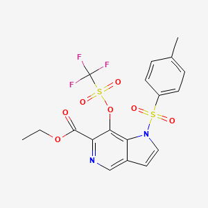 molecular formula C18H15F3N2O7S2 B596505 ethyl 1-tosyl-7-(trifluoromethylsulfonyloxy)-1H-pyrrolo[3,2-c]pyridine-6-carboxylate CAS No. 1207175-44-7