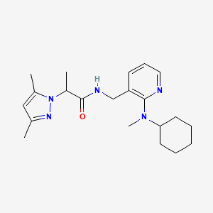 molecular formula C21H31N5O B5965121 N-({2-[cyclohexyl(methyl)amino]-3-pyridinyl}methyl)-2-(3,5-dimethyl-1H-pyrazol-1-yl)propanamide 