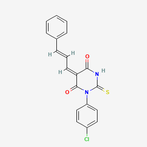 1-(4-chlorophenyl)-5-(3-phenyl-2-propen-1-ylidene)-2-thioxodihydro-4,6(1H,5H)-pyrimidinedione