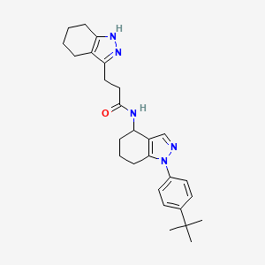 molecular formula C27H35N5O B5965225 N-[1-(4-tert-butylphenyl)-4,5,6,7-tetrahydro-1H-indazol-4-yl]-3-(4,5,6,7-tetrahydro-2H-indazol-3-yl)propanamide 