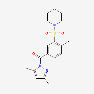 molecular formula C18H23N3O3S B5965266 1-({5-[(3,5-dimethyl-1H-pyrazol-1-yl)carbonyl]-2-methylphenyl}sulfonyl)piperidine 