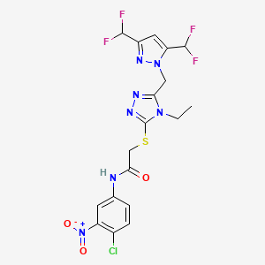 molecular formula C18H16ClF4N7O3S B5965421 2-[(5-{[3,5-bis(difluoromethyl)-1H-pyrazol-1-yl]methyl}-4-ethyl-4H-1,2,4-triazol-3-yl)thio]-N-(4-chloro-3-nitrophenyl)acetamide 
