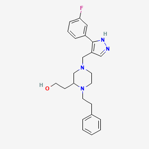 molecular formula C24H29FN4O B5965422 2-[4-{[3-(3-fluorophenyl)-1H-pyrazol-4-yl]methyl}-1-(2-phenylethyl)-2-piperazinyl]ethanol 