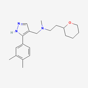 molecular formula C20H29N3O B5965516 N-{[3-(3,4-dimethylphenyl)-1H-pyrazol-4-yl]methyl}-N-methyl-2-(tetrahydro-2H-pyran-2-yl)ethanamine 