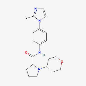 molecular formula C20H26N4O2 B5965709 N-[4-(2-methyl-1H-imidazol-1-yl)phenyl]-1-(tetrahydro-2H-pyran-4-yl)prolinamide 