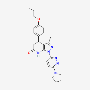 molecular formula C24H28N6O2 B5965752 3-methyl-4-(4-propoxyphenyl)-1-[6-(1-pyrrolidinyl)-3-pyridazinyl]-1,4,5,7-tetrahydro-6H-pyrazolo[3,4-b]pyridin-6-one 
