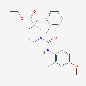 molecular formula C25H32N2O4 B5965802 ethyl 1-{[(4-methoxy-2-methylphenyl)amino]carbonyl}-3-(2-methylbenzyl)-3-piperidinecarboxylate 