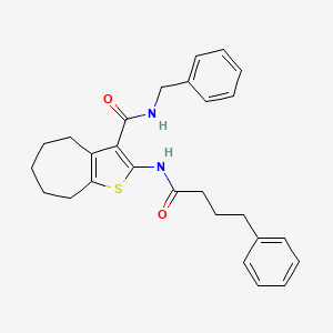 molecular formula C27H30N2O2S B5965822 N-benzyl-2-[(4-phenylbutanoyl)amino]-5,6,7,8-tetrahydro-4H-cyclohepta[b]thiophene-3-carboxamide 