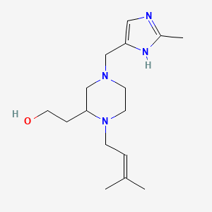 molecular formula C16H28N4O B5965845 2-{1-(3-methyl-2-buten-1-yl)-4-[(2-methyl-1H-imidazol-4-yl)methyl]-2-piperazinyl}ethanol 