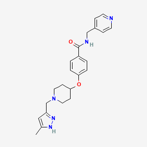 molecular formula C23H27N5O2 B5965868 4-({1-[(3-methyl-1H-pyrazol-5-yl)methyl]-4-piperidinyl}oxy)-N-(4-pyridinylmethyl)benzamide 