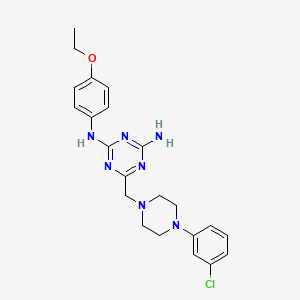molecular formula C22H26ClN7O B5966148 6-{[4-(3-chlorophenyl)-1-piperazinyl]methyl}-N-(4-ethoxyphenyl)-1,3,5-triazine-2,4-diamine 