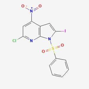molecular formula C13H7ClIN3O4S B596617 6-Chloro-2-iodo-4-nitro-1-(phenylsulfonyl)-1H-pyrrolo[2,3-b]pyridine CAS No. 1227266-95-6