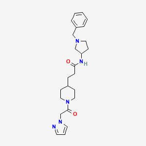 molecular formula C24H33N5O2 B5966170 N-(1-benzyl-3-pyrrolidinyl)-3-[1-(1H-pyrazol-1-ylacetyl)-4-piperidinyl]propanamide 