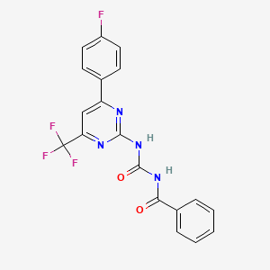 molecular formula C19H12F4N4O2 B5966302 N-({[4-(4-fluorophenyl)-6-(trifluoromethyl)pyrimidin-2-yl]amino}carbonyl)benzamide 