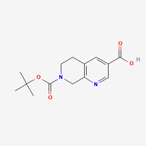 molecular formula C14H18N2O4 B596632 7-(tert-Butoxycarbonyl)-5,6,7,8-tetrahydro-1,7-naphthyridine-3-carboxylic acid CAS No. 1245645-20-8