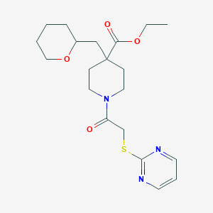 molecular formula C20H29N3O4S B5966329 ethyl 1-[(2-pyrimidinylthio)acetyl]-4-(tetrahydro-2H-pyran-2-ylmethyl)-4-piperidinecarboxylate 