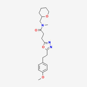 molecular formula C21H29N3O4 B5966369 3-{5-[2-(4-methoxyphenyl)ethyl]-1,3,4-oxadiazol-2-yl}-N-methyl-N-(tetrahydro-2H-pyran-2-ylmethyl)propanamide 