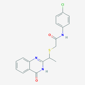 molecular formula C18H16ClN3O2S B5966380 N-(4-chlorophenyl)-2-{[1-(4-oxo-3,4-dihydro-2-quinazolinyl)ethyl]thio}acetamide 
