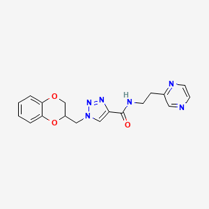 molecular formula C18H18N6O3 B5966418 1-(2,3-dihydro-1,4-benzodioxin-2-ylmethyl)-N-[2-(2-pyrazinyl)ethyl]-1H-1,2,3-triazole-4-carboxamide 