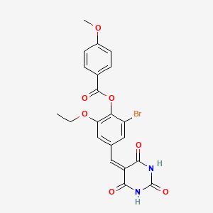 molecular formula C21H17BrN2O7 B5966434 2-bromo-6-ethoxy-4-[(2,4,6-trioxotetrahydro-5(2H)-pyrimidinylidene)methyl]phenyl 4-methoxybenzoate 