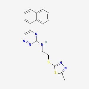 molecular formula C18H16N6S2 B5966474 N-{2-[(5-methyl-1,3,4-thiadiazol-2-yl)thio]ethyl}-5-(1-naphthyl)-1,2,4-triazin-3-amine 