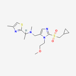 molecular formula C18H28N4O3S2 B5966564 N-{[2-[(cyclopropylmethyl)sulfonyl]-1-(2-methoxyethyl)-1H-imidazol-5-yl]methyl}-N-methyl-1-(4-methyl-1,3-thiazol-2-yl)ethanamine 