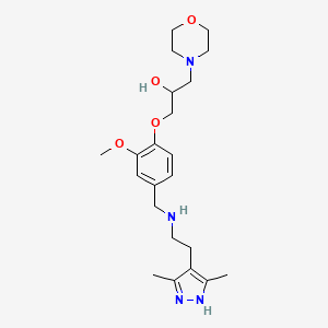 molecular formula C22H34N4O4 B5966615 1-[4-({[2-(3,5-dimethyl-1H-pyrazol-4-yl)ethyl]amino}methyl)-2-methoxyphenoxy]-3-(4-morpholinyl)-2-propanol 