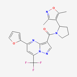 molecular formula C21H18F3N5O3 B5966704 3-{[2-(3,5-dimethyl-4-isoxazolyl)-1-pyrrolidinyl]carbonyl}-5-(2-furyl)-7-(trifluoromethyl)pyrazolo[1,5-a]pyrimidine 