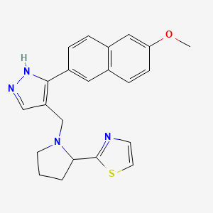 molecular formula C22H22N4OS B5966808 2-(1-{[3-(6-methoxy-2-naphthyl)-1H-pyrazol-4-yl]methyl}-2-pyrrolidinyl)-1,3-thiazole 