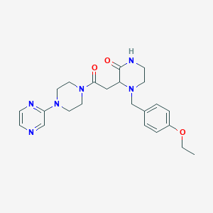 molecular formula C23H30N6O3 B5966861 4-(4-ethoxybenzyl)-3-{2-oxo-2-[4-(2-pyrazinyl)-1-piperazinyl]ethyl}-2-piperazinone 