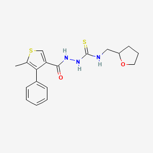 molecular formula C18H21N3O2S2 B5966869 2-[(5-methyl-4-phenyl-3-thienyl)carbonyl]-N-(tetrahydro-2-furanylmethyl)hydrazinecarbothioamide 