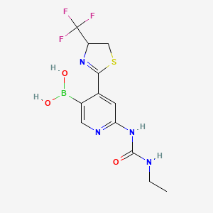 molecular formula C12H14BF3N4O3S B596689 6-(3-Ethylureido)-4-(4-(trifluoromethyl)-4,5-dihydrothiazol-2-yl)pyridin-3-ylboronic acid CAS No. 1256913-17-3