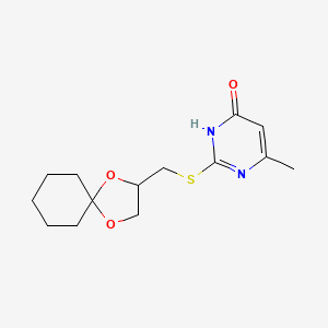 molecular formula C14H20N2O3S B5966890 2-[(1,4-dioxaspiro[4.5]dec-2-ylmethyl)thio]-6-methyl-4(3H)-pyrimidinone 