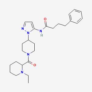 molecular formula C26H37N5O2 B5966952 N-(1-{1-[(1-ethyl-2-piperidinyl)carbonyl]-4-piperidinyl}-1H-pyrazol-5-yl)-4-phenylbutanamide 