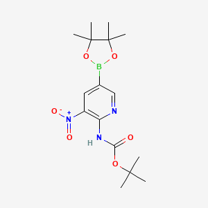 molecular formula C16H24BN3O6 B596697 tert-Butyl (3-nitro-5-(4,4,5,5-tetramethyl-1,3,2-dioxaborolan-2-yl)pyridin-2-yl)carbamate CAS No. 1310383-54-0
